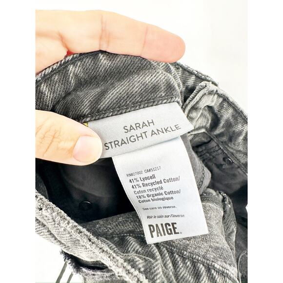 Paige Sarah Straight Ankle Jeans with Undone Hem in Priscilla Destructed Size 27 - Picture 7 of 8